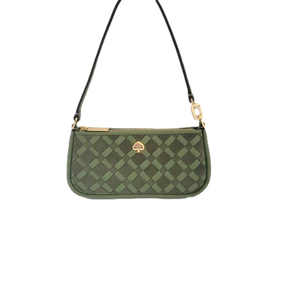 Kate Spade KM148 Kayla Woven Leather Convertible Wristlet Handbag Cedar Stand - Picture 1 of 8